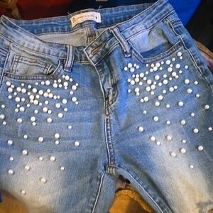 Angel Kiss Blue Pearl Embellished Women's Jeans